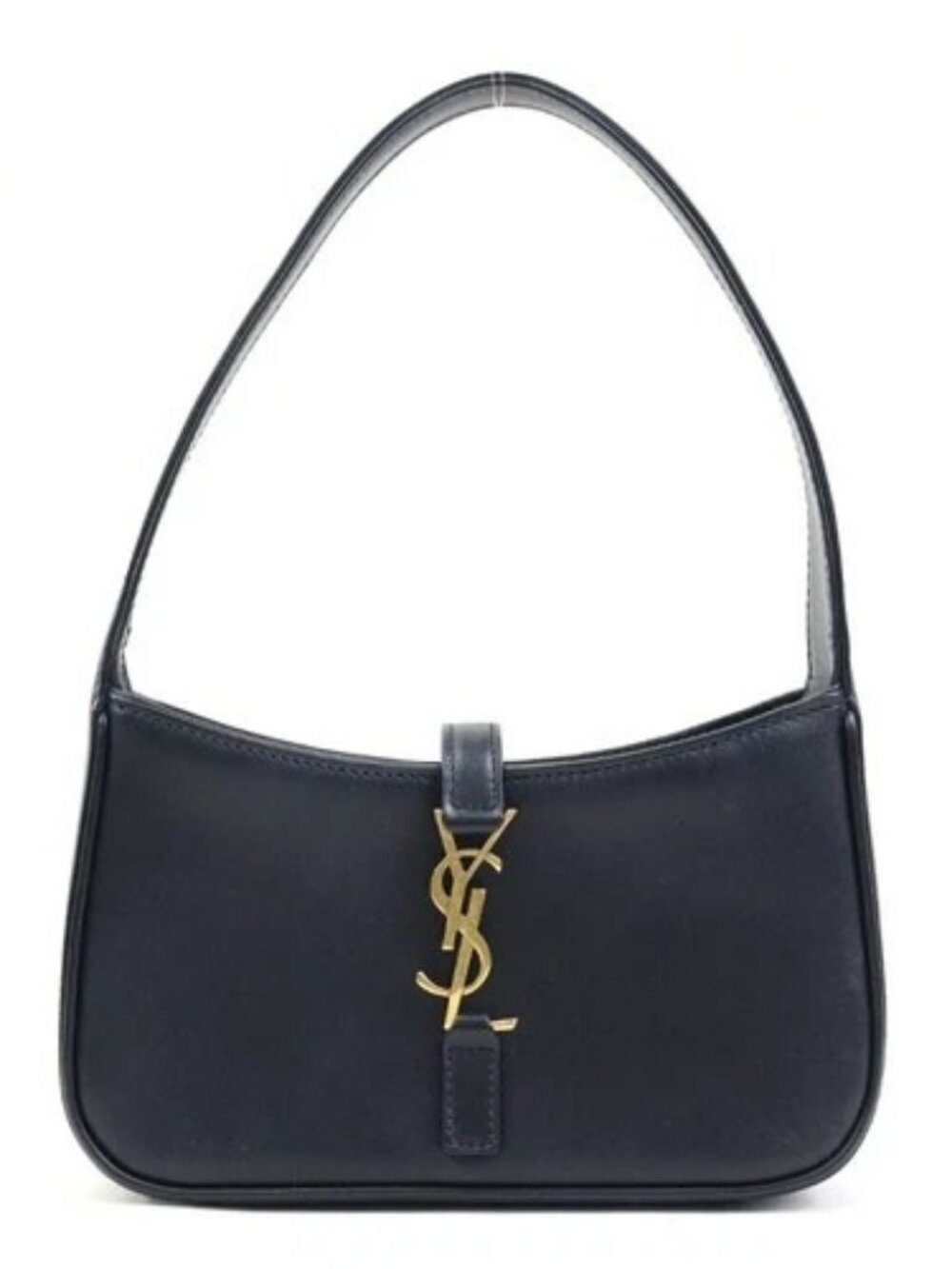 Auth SAINT LAURENT Le 5 A 7 Mini Handbag Black/Gold Leather/Metal - 90226k